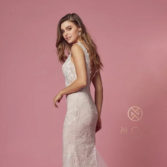 NEW LONG SLEEVELESS WEDDING MERMAID DRESS EMBROIDERED WITH FLORAL LACE NX JW909